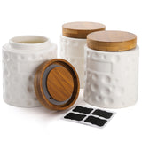 3 x Brand New DEAYOU 3 Pack Porcelain Food Storage Jars Ceramic Cookies Small Containers with Bamboo Wood Lid and Label Coffee Tea Sugar Container for Kitchen Nuts Salt White 590ml - RRP €66.54