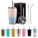 1 x RAW Customer Returns LoFone coffee mug with straw, thermal mug 550 ml, coffee mug to go, bubble tea mug, stainless steel pink blue  - RRP €16.12