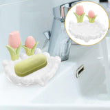 3 x Brand New Alipis Soap Holder Tulip Soap Dish Made of Ceramic Shower Soap Holder Ceramic Sponge Holder Necklace Organizer Bathroom Soap Dish Soap Saver Scrubber Jewelry The Flowers White - RRP €77.67