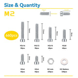 1 x RAW Customer Returns WZHUIDA 660 pieces M2 screws nuts and washers assortment kit, stainless steel hexagon screws, hexagon socket screws set, hex head button screws nuts with wrench - RRP €8.54