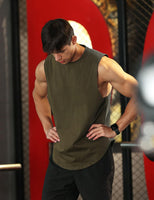 1 x RAW Customer Returns Rane Sports Men s Bodybuilding Training Tank Tops Athletic Training Gym Vest Cotton Cropped Sleeveless Muscle T-Shirt 03 Army Green 2XL - RRP €19.52