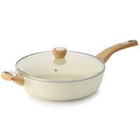 1 x RAW Customer Returns SENSARTE 30cm White Deep Frying Pan with Lid, 4.7L Saute Pan with Lid, Large Frying Pan, Non-Stick Cooking Pan, Chef s Pan, Induction Suitable, PFOA Free - RRP €63.52