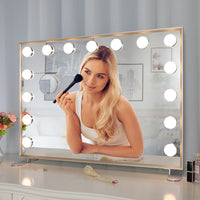 1 x RAW Customer Returns ANYHI Makeup Mirror with Lights, Mirror with Lights with 15 Dimmable LEDs and 3 Adjustable Lighting Modes, Touch Control, Aluminum Makeup Mirror 75cm x 54cm  - RRP €218.06