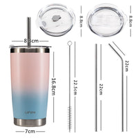 1 x RAW Customer Returns LoFone coffee mug with straw, thermal mug 550 ml, coffee mug to go, bubble tea mug, stainless steel pink blue  - RRP €16.12