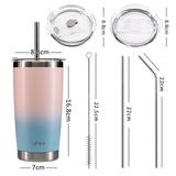 1 x RAW Customer Returns LoFone coffee mug with straw, thermal mug 550 ml, coffee mug to go, bubble tea mug, stainless steel pink blue  - RRP €16.12