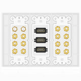 11 x Brand New TNP Home Theater Wall Plate - 3-Gang 7.2 Surround Sound Distribution with Premium Gold Plated Copper Banana Binding Plugs for 7 Speakers, 2 RCA Jacks for Subwoofer, 3 HDMI Ports for UHD 4K - RRP €432.41