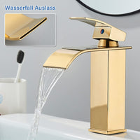 1 x RAW Customer Returns Bathroom Faucet Brushed Gold Mixer Tap Wash Basin Single Lever Waterfall Faucet Made of Stainless Steel Vanity Faucet for Bathroom llffssdg - RRP €45.38