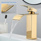 1 x RAW Customer Returns Bathroom Faucet Brushed Gold Mixer Tap Wash Basin Single Lever Waterfall Faucet Made of Stainless Steel Vanity Faucet for Bathroom llffssdg - RRP €42.0