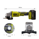 1 x RAW Customer Returns DEWINNER Cordless Angle Grinder, 115 mm, 2 Batteries 3 Ah, Auxiliary Handle, Quick Clamping, Quick Charger, 2 Grinding Discs for Grinding, Cutting and Polishing - RRP €97.99