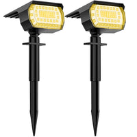 1 x RAW Customer Returns WELALO Solar Spotlight for Outdoor Use, 57 LED 3000K Solar Lamps for Outdoor Garden, 3 Brightness Adjustable Solar Lights, IP65 Waterproof Solar Garden Light for Yard Garden Garage Path Warm White, Pack of 2  - RRP €20.05