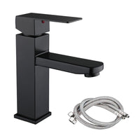 1 x RAW Customer Returns Black bathroom faucet, single lever wash basin faucet, stainless steel faucet, wash basin faucets, matt wash basin faucet, mixer tap with 60cm pipe - RRP €25.99