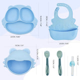 10 x Brand New CUAIBB Children s Tableware Set Silicone Non-Slip 6 Pieces Baby Plate Tableware Set Children s Plate with Suction Cup Bowl with Bib Spoon Fork BPA-free Tableware for Toddlers - Blue - RRP €205.8