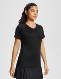 1 x Brand New BALEAF Women s V-Neck Short Sleeve Running T-Shirt Loose Sport Short Sleeve Black XXL - RRP €27.6