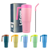 1 x RAW Customer Returns LoFone 1180 ML 40 OZ coffee mug to go, drinking cup with straw, handle and lid, 304 stainless steel vacuum insulated mug for car office hot and cold coffee water and tea, BPA free pink  - RRP €23.39