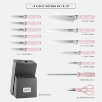 1 x RAW Customer Returns Knife block hecef professional knife set with wooden block 14 pieces Stainless Steel Kitchen Knife Sharp Set with Knife and Pink Handle Professional Chef s Knife Set with Scissors Steak Knife Knife Sharpener Pink  - RRP €59.5