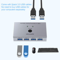 1 x RAW Customer Returns AVMTON Metal 4 Ports USB 3.0 Switch Share USB Switch 2 PCs USB Switch 2 In 4 Out USB Switch for with 2 USB Cables for Mouse, Keyboard, USB Flash Disk, etc - RRP €23.18