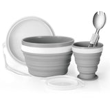 1 x RAW Customer Returns Odoland Tableware Set for Camping Including Foldable Collapsible Silicone Bowl and Travel Mug with Lid, Stainless Steel Salad Spoon for Backpacking, Outdoor, Camping, Hiking and Picnic - RRP €18.68