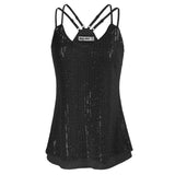 1 x RAW Customer Returns Grace Karin Women Sequin Tank Top Vest Adjustable Double Straps Dance Club Daily Wear Silver Black Large - RRP €28.45