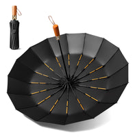 1 x RAW Customer Returns MidingChai Umbrella Large Stormproof, Umbrella Wooden Handle, Pocket Umbrella Automatic, Umbrella Windproof XXL Large Stable for 2 People Women Men, 108 cm with 16 Ribs, Black - RRP €26.21