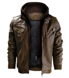 1 x RAW Customer Returns Uusollecy Men s Leather Jacket, Faux Leather Jacket with Removable Hood, Brown M - RRP €74.52