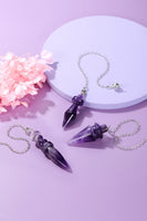 2 x Brand New Jovivi Gemstone Pendulum Esoteric Amethyst Pendant Made of Resin Radiesthesia Meditation Tensor Crystal Pendulum with Chain - RRP €50.4