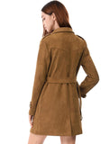 1 x RAW Customer Returns Allegra K Women s Trench Coat Long Sleeve Double Breasted Faux Suede Coat Winter Coat Brown XS - RRP €79.99