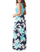 1 x Brand New AUSELILY Women s Summer Sleeveless Loose Maxi Dress Casual Long Dress with Pockets XL, Light Blue Green Flower  - RRP €32.99