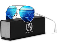 1 x RAW Customer Returns VVA Sunglasses Men Women Polarized Sunglasses Men Metal Frame Driver Glasses Unisex UV400 Protection by V101 Blue Silver  - RRP €17.14