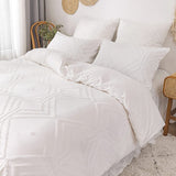 1 x RAW Customer Returns Freyamy bed linen 155x220 cm white tufted embroidery Bohemian bedding set geometric boho chic modern microfiber duvet cover with zipper and 1 pillowcase 80x80cm  - RRP €44.33