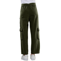 1 x RAW Customer Returns Rolanko Girls Baggy Cargo Pants, Elastic High Waist Straight Wide Leg Streetwear Pants with Multiple Pockets, Green, Size 160 - RRP €33.99