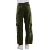 1 x RAW Customer Returns Rolanko Girls Baggy Cargo Pants, Elastic High Waist Straight Wide Leg Streetwear Pants with Multiple Pockets, Green, Size 160 - RRP €33.99