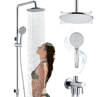 1 x RAW Customer Returns Uvish rain shower shower system without fitting stainless steel shower set shower set with hand shower shower head, round head shower and diverter for wall mounting, chrome - RRP €100.84