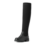 1 x RAW Customer Returns DREAM PAIRS Woman Over-The-Knee Boots Thigh High Boots Knitted Shaft Durable TPR BLACK Size 41 EUR  - RRP €55.99