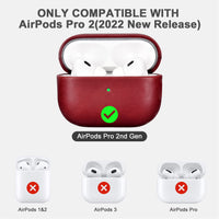 1 x RAW Customer Returns Leather Case for AirPods Pro 2 2022, ICARERFAMILY Premium Genuine Leather Shockproof Protective Case for Apple AirPods Pro 2 Headphones Leather Case LED Visible Support Wireless Charger Red - RRP €24.19