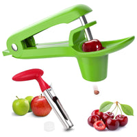 1 x RAW Customer Returns GZLCEU 1 Piece Cherry Pitter, Green Cherry Stone Remover for Home, Travel, Removing Cherries, Olives, Dates, Hawthorn Fruit Stones with 1 Piece Apple Corer - RRP €14.11