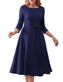 1 x RAW Customer Returns DRESSTELLS women s elegant cocktail dress long sleeve festive party dress mother of the bride dress vintage retro dress round neck 3 4 sleeve cocktail dress with belt navy M - RRP €38.94