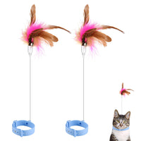 1 x Brand New Pack of 2 Cat Teaser Toys, Cat Feather Toy Silicone Adjustable Interactive Cat Toy Feather with Bell Interactive Cat Magic Toy for Indoor Cats Playing Exercise Blue  - RRP €20.4