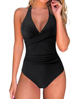 1 x RAW Customer Returns RXRXCOCO Swimsuit Women Tummy Control Push Up Shape Swimwear Halterneck Swimsuit Backless Black Size L - RRP €36.29