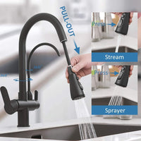 1 x RAW Customer Returns Onyzpily Pure Water Kitchen Faucet with Pull Out Double Handle Hot and Cold Drinking Water 3 Way Filter Kitchen Mixer Taps Black - RRP €75.64