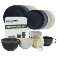 1 x RAW Customer Returns greenandlife camping tableware set with 16 pieces, reusable and unbreakable, plastic tableware set for 4 people, picnic plate set, bowls, cups, ideal for children and adults - RRP €28.22