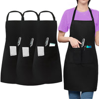 1 x RAW Customer Returns umboom 3 Pieces Black Kitchen Apron, Adjustable Chef Apron with 3 Pockets, Professional Apron for Men Women, Plus Size Apron for Waiter Garden Restaurant Bar Waterproof  - RRP €15.99