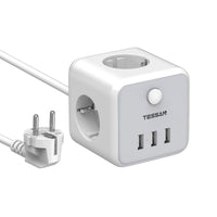 1 x RAW Customer Returns TESSAN multiple socket cube USB, 3-way USB, cube socket cube with switch, socket with USB cube extension cable 1.5m, socket cube gray power strip for office Gray - RRP €17.59