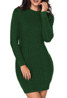 1 x RAW Customer Returns Viottiset Women s Knitted Sweater Dresses Crew Neck Long Sleeve Mini Dress Elegant Slim Fit Dark Green Medium - RRP €37.8