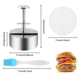 8 x Brand New Burger pattie press, 304 stainless steel burger press for meat grinder with 50 silicone oil paper an oil brush, 11.4 cm professional burger press, non-stick pattie maker, patty shaper for delicious hamburgers, patties - RRP €163.2