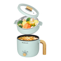 1 x RAW Customer Returns Audecook Electric Hot Pot with Steamer, 1.5L Portable Mini Non-Stick Electric Pot, Dual Control Multifunctional Electric Frying Pan for Pasta Soup Eggs Steak Green  - RRP €39.34