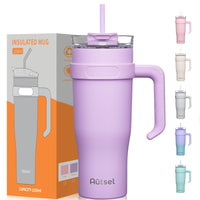 1 x RAW Customer Returns Autsel 1200ml with handle and straw lid vacuum insulated travel bottle made of high-quality stainless steel for hot and cold purple - RRP €25.08