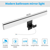 1 x RAW Customer Returns Aourow LED bathroom mirror light 10W, 40cm 820lmn mirror lamp bathroom, neutral white 4000K IP44 waterproof bathroom lamp mirror 230V mirror cabinet lighting CLASS II black  - RRP €27.99