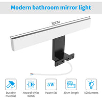 1 x RAW Customer Returns Aourow LED mirror light bathroom 5W, 300mm 500lm mirror lamp bathroom, neutral white 4000K IP44 waterproof bathroom lamp mirror 230V mirror cabinet lighting CLASS II black  - RRP €24.99