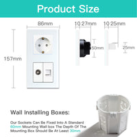 1 x RAW Customer Returns BSEED Schuko socket with 1 2 TV antenna coaxial and RJ55 Cat5e Ethernet crystal glass plate socket glass flush-mounted socket 16A socket extension sockets wall socket white 157mm - RRP €17.99