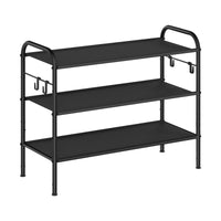 1 x RAW Customer Returns SONGMICS Shoe Rack, 3-Tier Shoe Rack Adjustable in Height, Metal with 4 Hooks, Holds 12 Pairs of Shoes, for Entryway, Hallway, Wardrobe, Easy Assembly, Ink Black - RRP €21.99